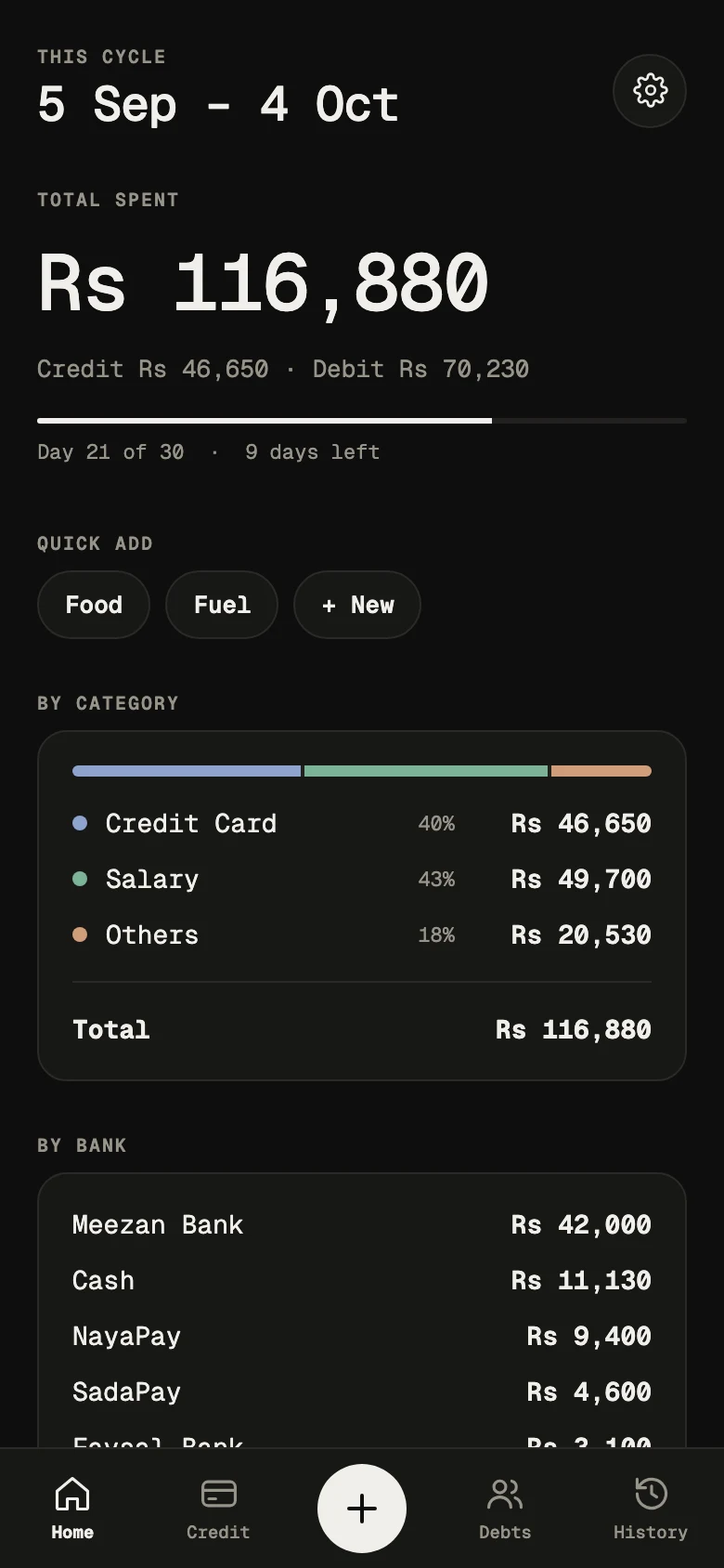 Home in dark mode